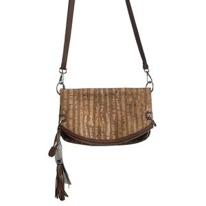 Queork New with Tags Flapper Real Cork Handbag, Roots with Brown Leather Trim